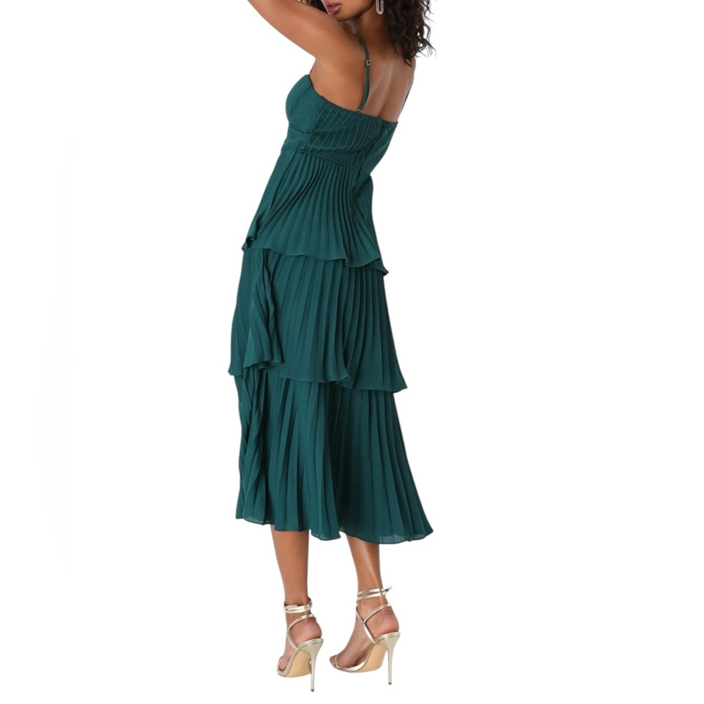 Lulus Cascading Crush Emerald Green Tiered Bustier Midi Dress Medium New - Picture 3 of 16